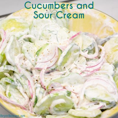 Cucumbers and sour cream salad is a creamy cucumber salad that is tangy with a hint of spice from the combination of cucumbers, onions, sour cream, hot sauce, dill weed, and vinegar.