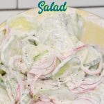 Cucumbers and sour cream salad is a creamy cucumber salad that is tangy with a hint of spice from the combination of cucumbers, onions, sour cream, hot sauce, dill weed, and vinegar.