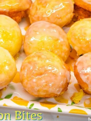 Lemon Blossoms or lemon bites are mini lemon cupcakes that start with a lemon cake mix and vanilla pudding mix and topped with a lemon glaze.