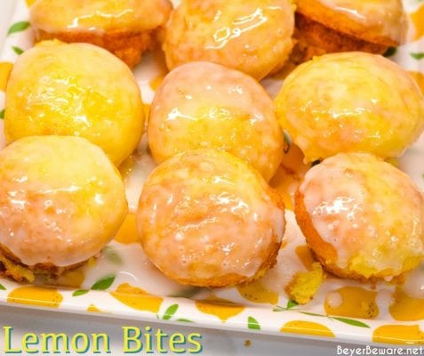 Lemon Blossoms or lemon bites are mini lemon cupcakes that start with a lemon cake mix and vanilla pudding mix and topped with a lemon glaze.