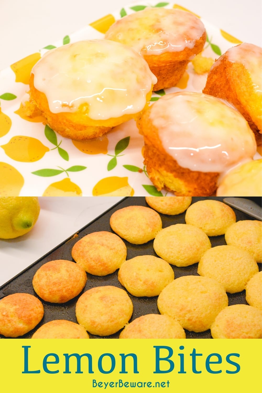 Lemon Blossoms or lemon bites are mini lemon cupcakes that start with a lemon cake mix and vanilla pudding mix and topped with a lemon glaze.