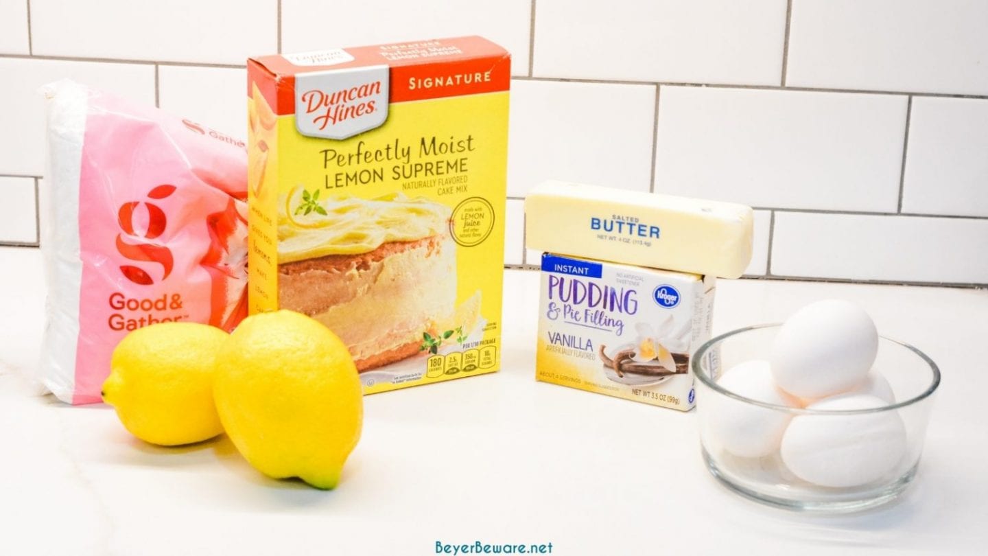 Lemon Blossoms or lemon bites are mini lemon cupcakes that start with a lemon cake mix and vanilla pudding mix and topped with a lemon glaze.