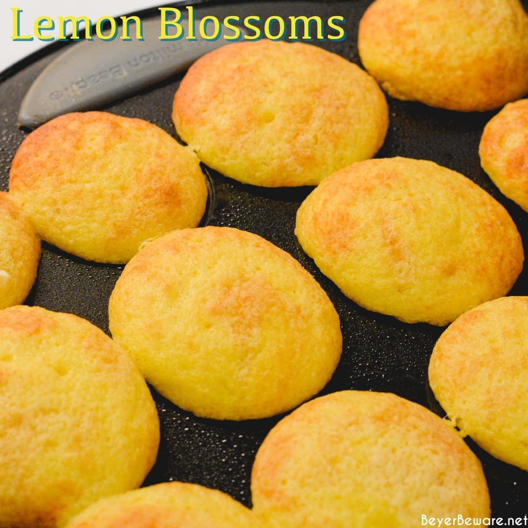 Lemon Blossoms or lemon bites are mini lemon cupcakes that start with a lemon cake mix and vanilla pudding mix and topped with a lemon glaze.