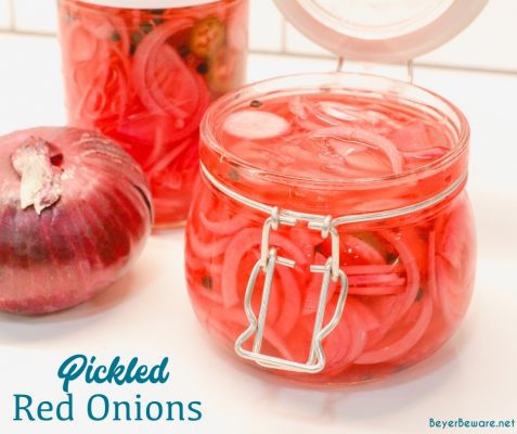 Pickled red onions are easy to make with onions, lime juice, jalapenos, radishes, and vinegar and the perfect topping for tacos, salads, and sandwiches.