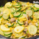 Skillet zucchini and summer squash recipe with corn and mushrooms is a quick sauteed squash recipe that comes together with lots of flavors thanks to onions, garlic, and fresh herbs.