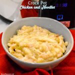 Easy Crock Pot Chicken and Noodles is made by slow cooking chicken, onions, celery, and garlic all day and then adding Reames wide noodles.