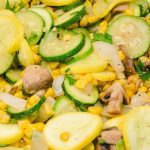 Skillet zucchini and summer squash recipe with corn and mushrooms is a quick sauteed squash recipe that comes together with lots of flavors thanks to onions, garlic, and fresh herbs.