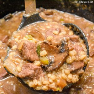 Crock Pot beef and barley soup with mushrooms is my new favorite soup to make this winter. This soup is full of onion, celery, and garlic and then lots of mushrooms and of course stew meat all made heartier with barley.