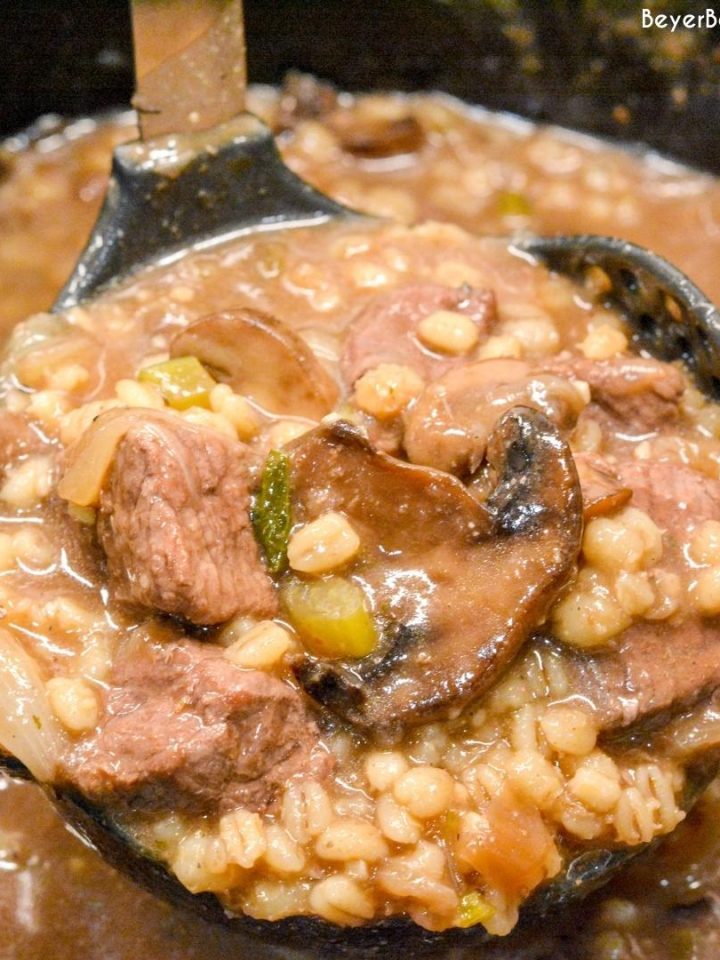 Crock Pot Beef and Barley Soup with Mushrooms