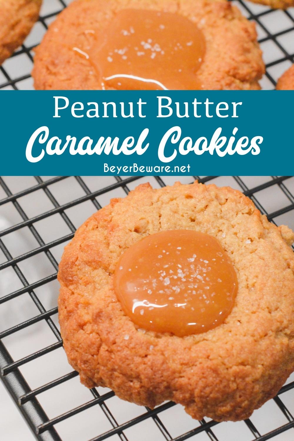 Peanut Butter caramel cookies are an easy non-chocolate Christmas cookie recipe that is easy to make with a cookie mix for peanut butter blossoms with caramel.