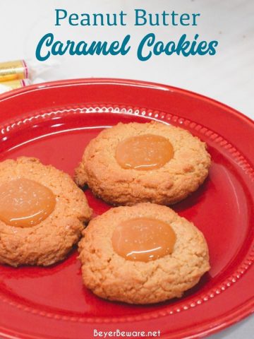 Peanut Butter caramel cookies are an easy non-chocolate Christmas cookie recipe that is easy to make with a cookie mix for peanut butter blossoms with caramel.