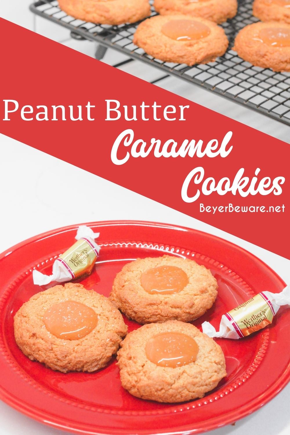 Peanut Butter caramel cookies are an easy non-chocolate Christmas cookie recipe that is easy to make with a cookie mix for peanut butter blossoms with caramel.