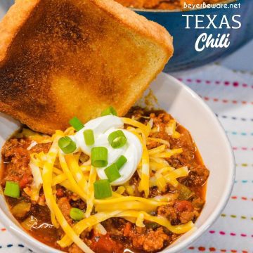 Texas chili is loaded with beef, peppers, and heat while it doesn't have beans or pasta in the chili.