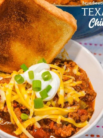Texas chili is loaded with beef, peppers, and heat while it doesn't have beans or pasta in the chili.