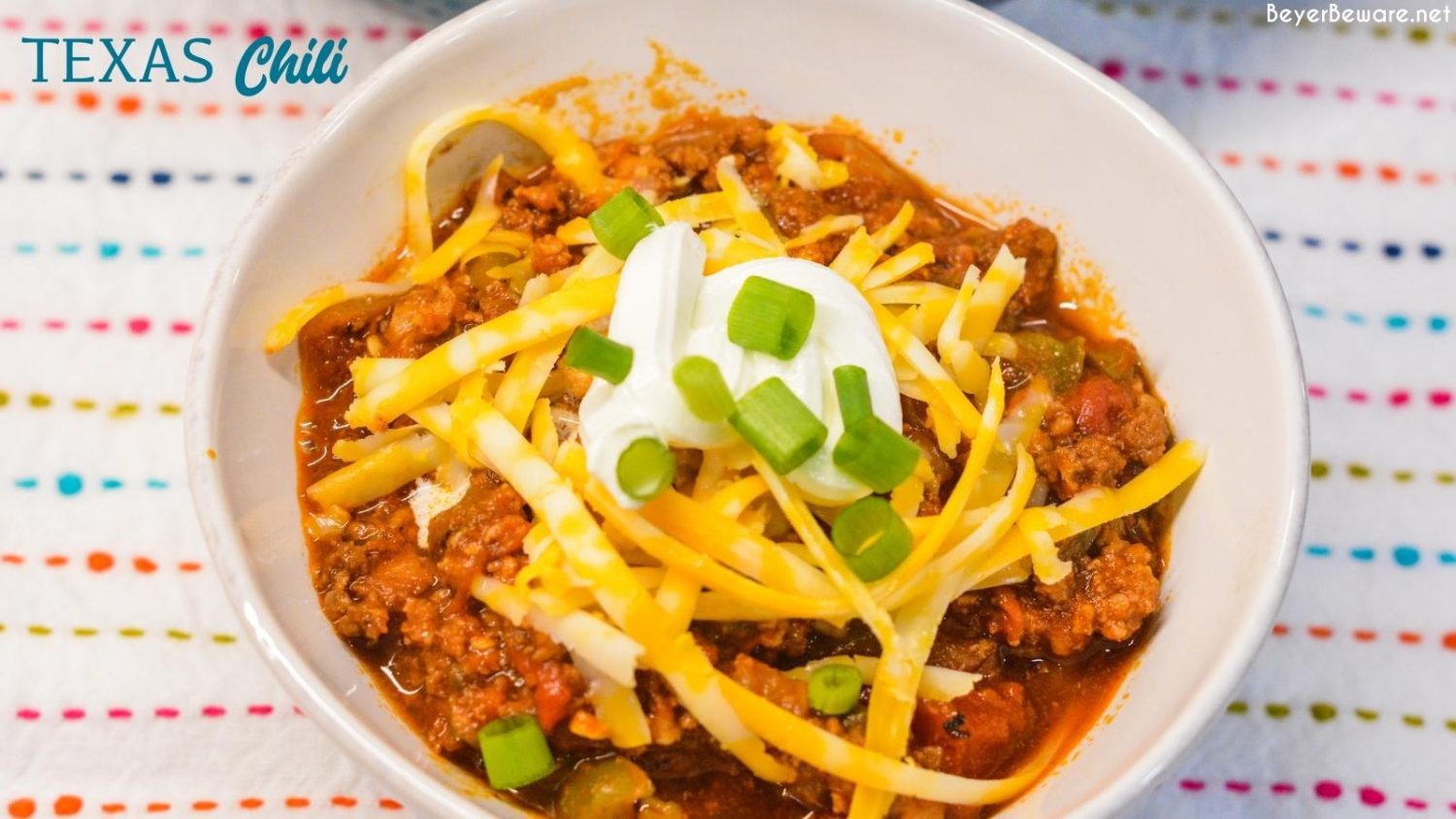Texas chili is loaded with beef, peppers, and heat while it doesn't have been or pasta in the chili.