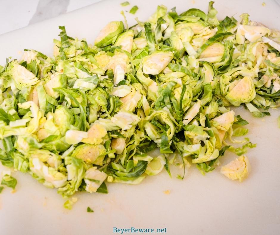 Shaved Brussels Sprouts with bacon sautéed on the stovetop and finished off with some lemon juice is the fastest way to make Brussels sprouts side dishes.