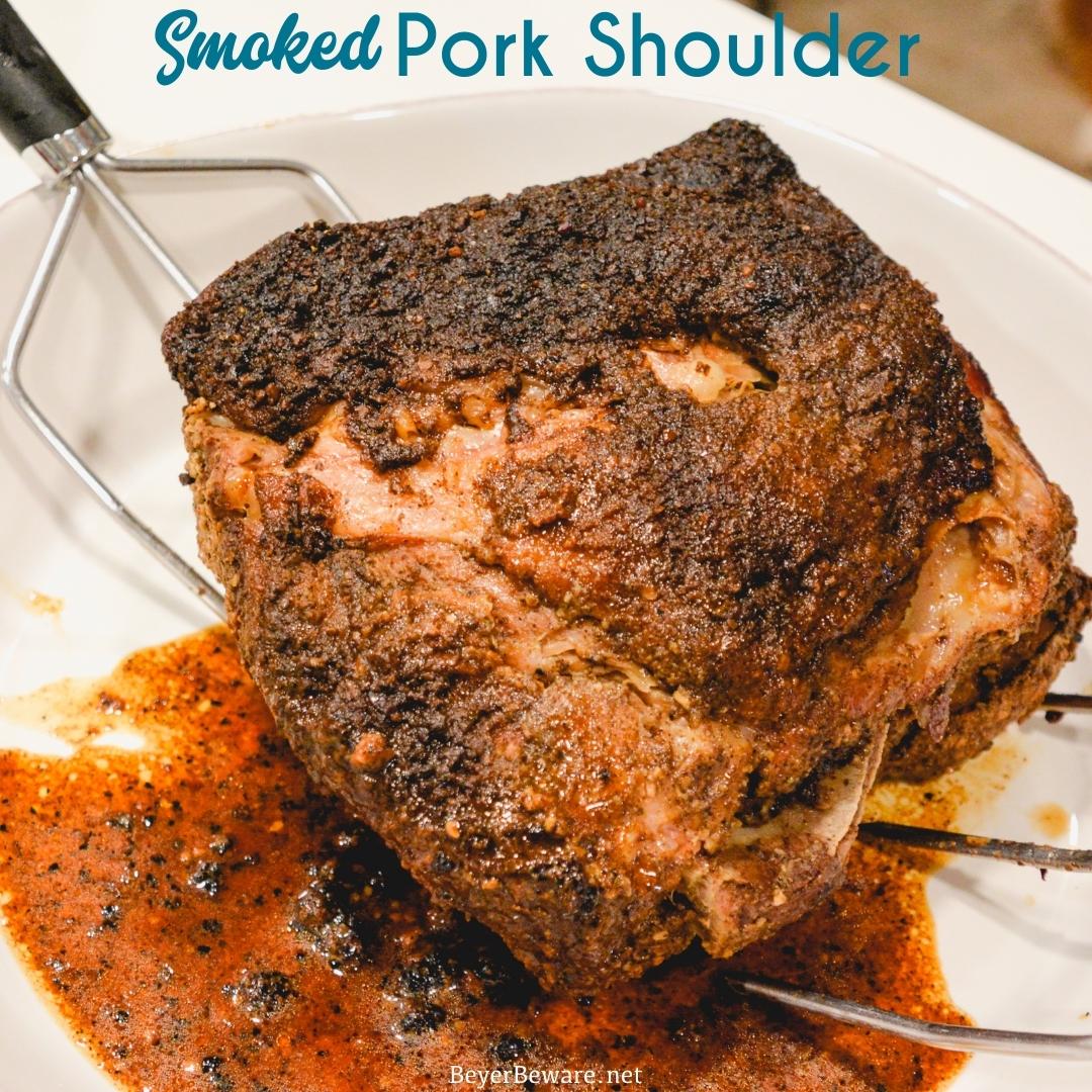 The simple smoked pulled pork recipe can be made with either a pork should or Boston butt with a simple rub and about 6-8 hours on the Big Green Egg followed by an hour resting before you shred the pork up for an amazing smoked BBQ sandwich.