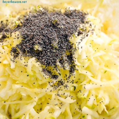 Lemon poppyseed zucchini bread is made with your traditional zucchini bread ingredients plus fresh lemon juice, poppyseeds, and almond extract.