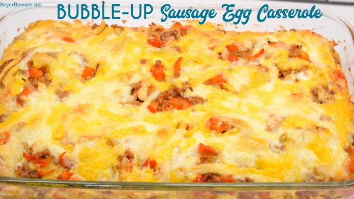 The Biscuit Quiche Recipe is easy to make with just refrigerator biscuits, breakfast sausage, bell peppers, onions, cheese and scrambled eggs. 