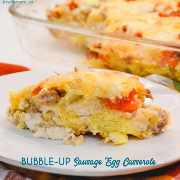 The Biscuit Quiche Recipe is easy to make with just refrigerator biscuits, breakfast sausage, bell peppers, onions, cheese and scrambled eggs. 