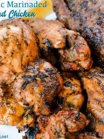 This balsamic chicken marinade is so easy to make and tastes so good on chicken but might actually be a better balsamic steak marinade. It is a five-ingredient marinade that is perfect for grilled chicken or steak to top off a fresh summer salad.