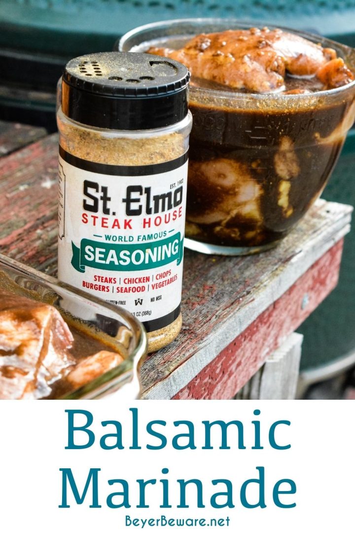 This balsamic chicken marinade is so easy to make and tastes so good on chicken but might actually be a better balsamic steak marinade. It is a five-ingredient marinade that is perfect for grilled chicken or steak to top off a fresh summer salad.