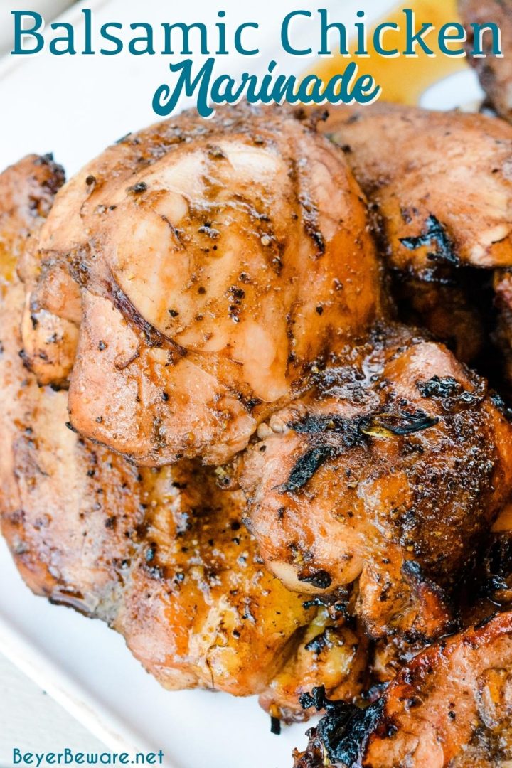 This balsamic chicken marinade is so easy to make and tastes so good on chicken but might actually be a better balsamic steak marinade. It is a five-ingredient marinade that is perfect for grilled chicken or steak to top off a fresh summer salad.