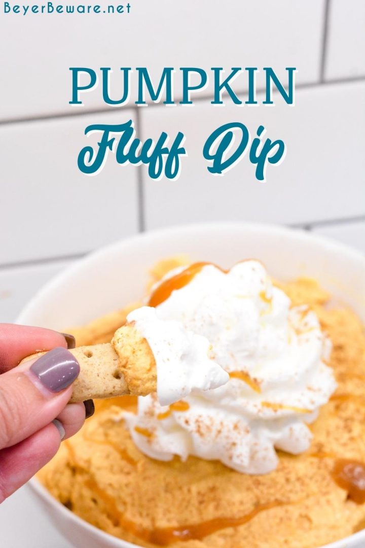 Pumpkin Fluff Dip is a simple recipe for the creamiest pumpkin dip made with whipped topping, canned pumpkin, vanilla pudding, and pumpkin pie spice.