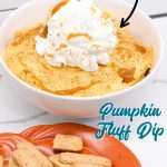 Pumpkin Fluff Dip is a simple recipe for the creamiest pumpkin dip made with whipped topping, canned pumpkin, vanilla pudding, and pumpkin pie spice.