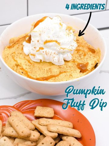 Pumpkin Fluff Dip is a simple recipe for the creamiest pumpkin dip made with whipped topping, canned pumpkin, vanilla pudding, and pumpkin pie spice.