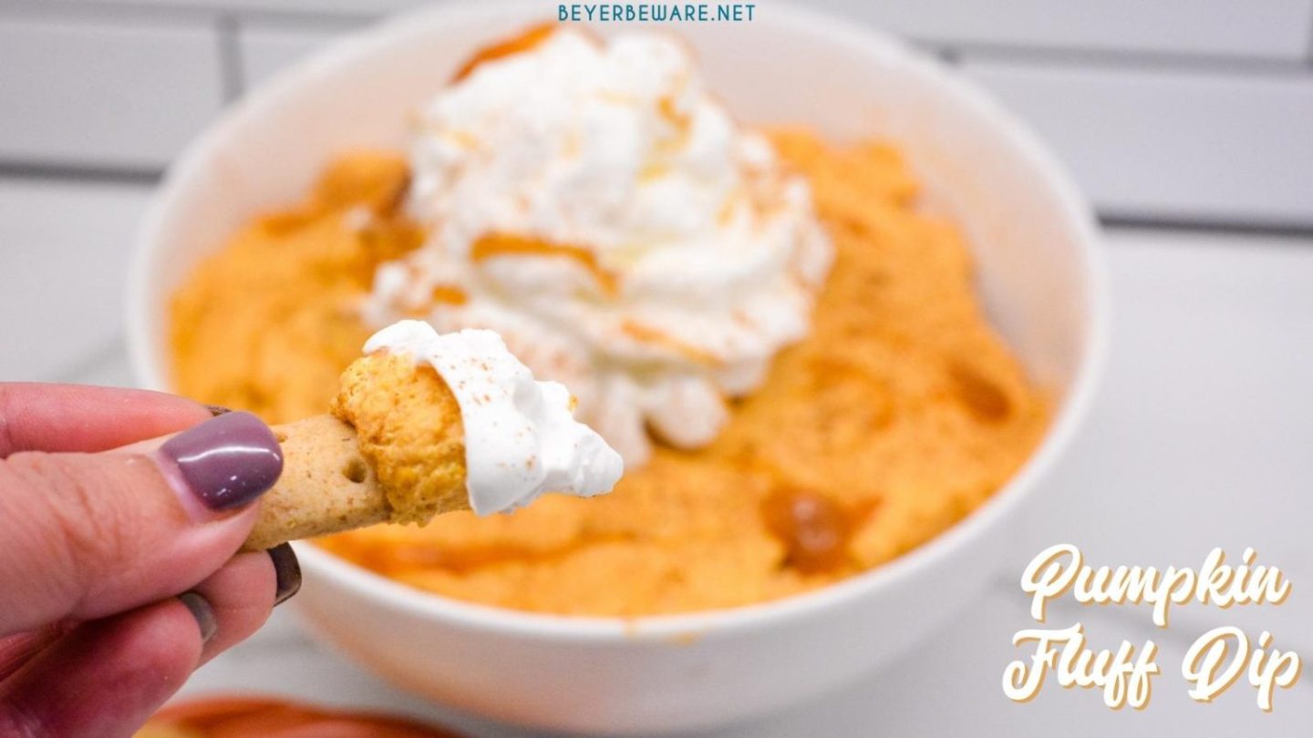 Pumpkin Fluff Dip is a simple recipe for the creamiest pumpkin dip made with whipped topping, canned pumpkin, vanilla pudding, and pumpkin pie spice.