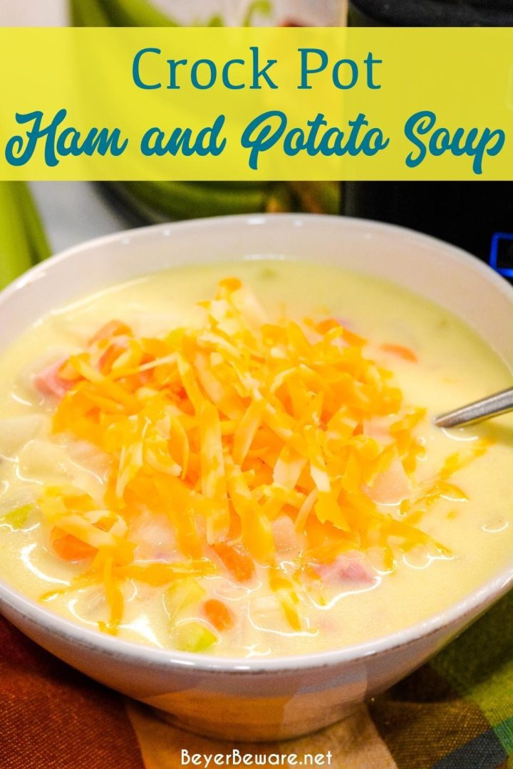 Crock pot potato and ham soup recipe is a creamy combination of diced potatoes or hashbrowns and ham, onions, carrots, and celery and slow cooked to bring out all the great flavors.