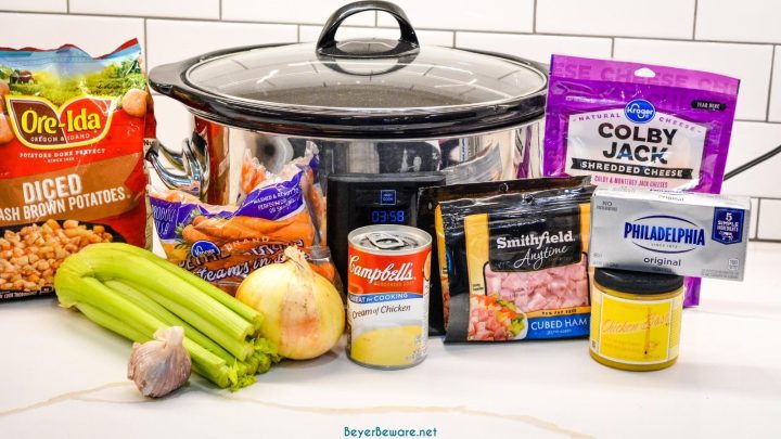 Crock pot potato and ham soup recipe is a creamy combination of diced potatoes or hash browns and ham, onions, carrots, and celery and slow cooked to bring out all the great flavors.