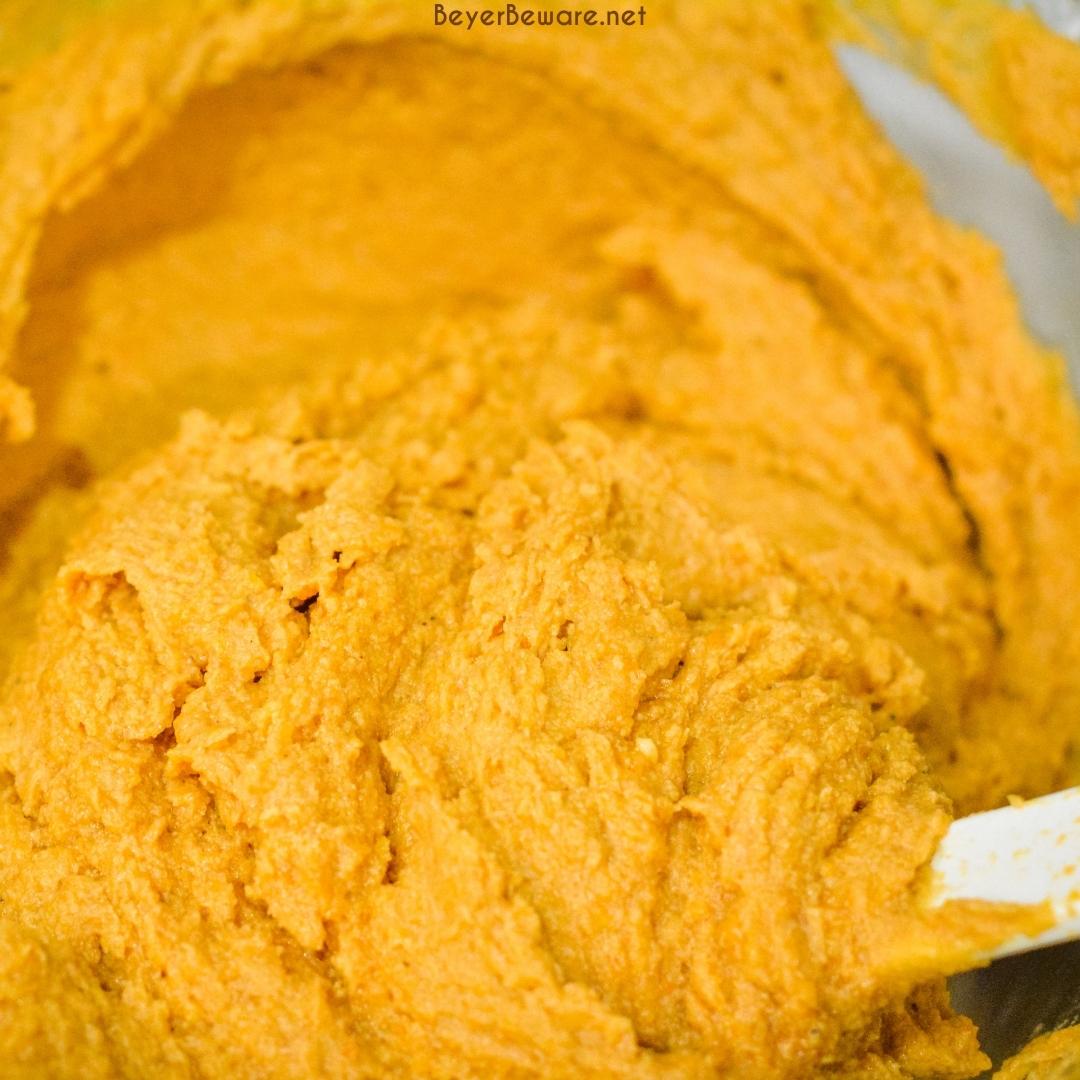 Combine the dry ingredients into the pumpkin mixture. If you are adding chocolate chips, Stir them in with a spatula.