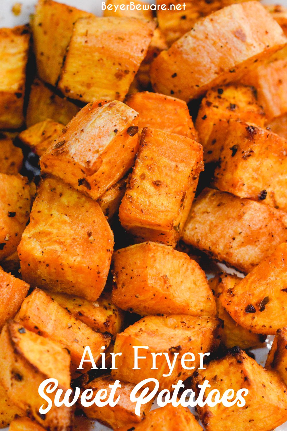 Air Fryer Sweet Potatoes are an easy cubed sweet potatoes in the air fryer made in under 15 minutes for a quick and easy side dish.