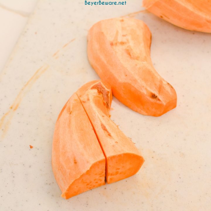 Peel and cut up the potatoes, and place them in a medium-sized bowl.