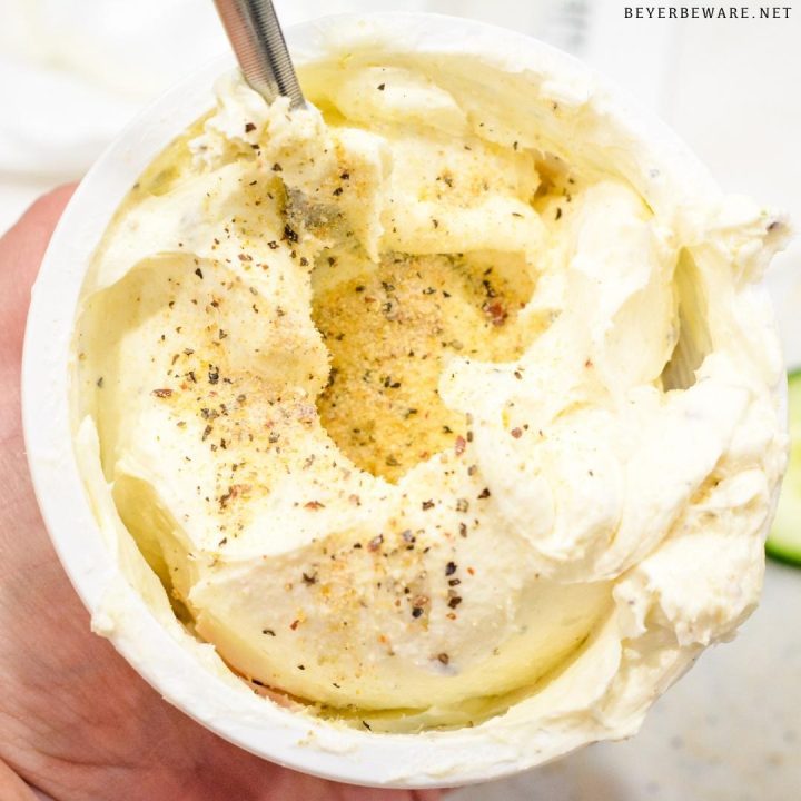Combine the Italian dressing seasoning mix with the whipped cream cheese.