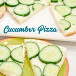 Cucumber pizza is a simple no-bake appetizer made with naan bread, cream cheese, Italian seasoning, and cucumbers cut into cucumber bites.