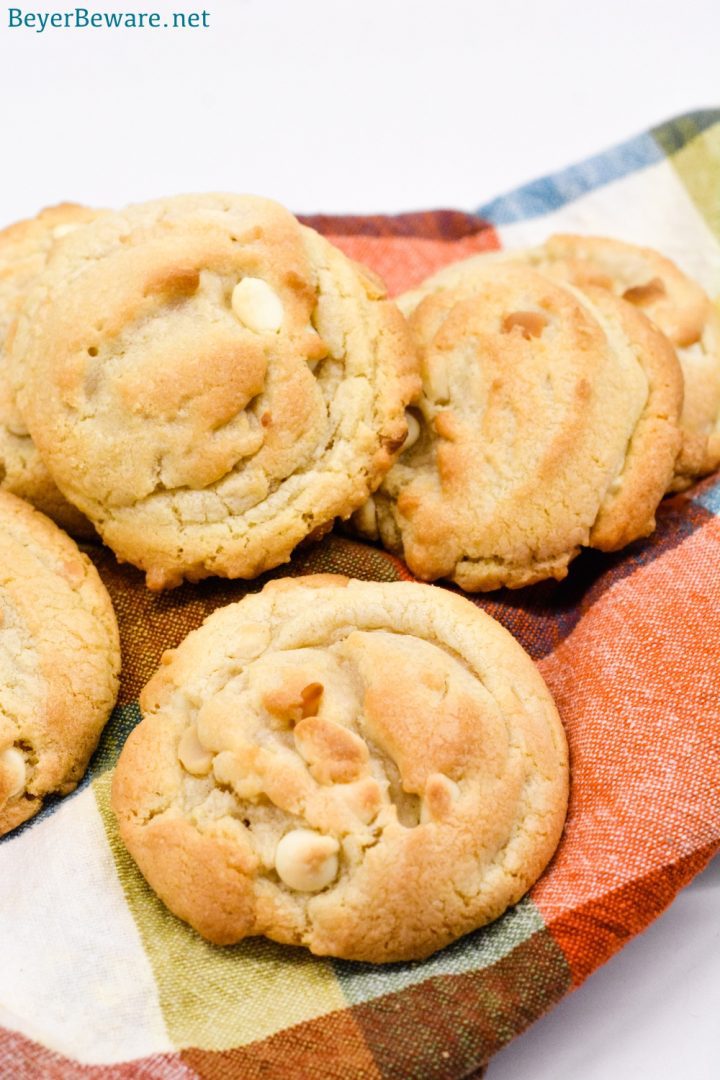 The softest white chocolate macadamia nut cookies recipe you will make have butter, shortening, white chocolate chips, and instant pudding in them.