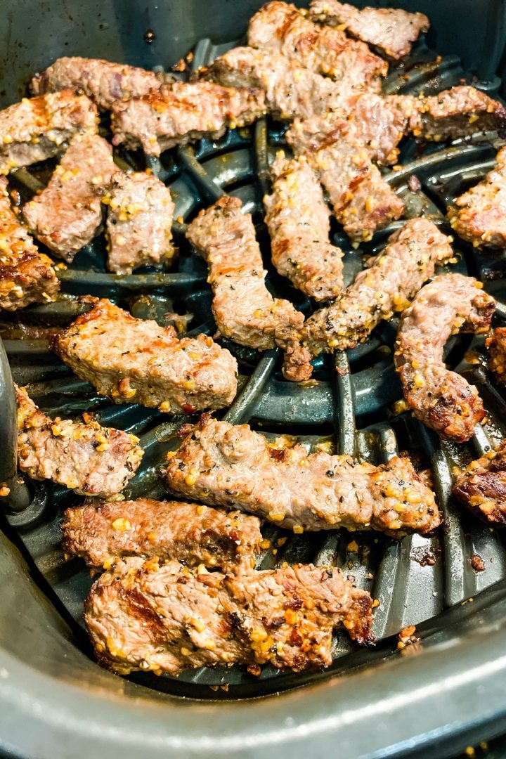 Air fryer cube steak fingers are a naked steak finger made with a simple marinade of avocado oil and Worcestershire sauce and then seasoned with steak seasoning and then air fried.