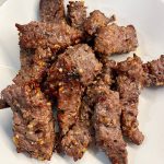 Air fryer cube steak fingers are a naked steak finger made with a simple marinade of avocado oil and Worcestershire sauce and then seasoned with steak seasoning and then air fried.