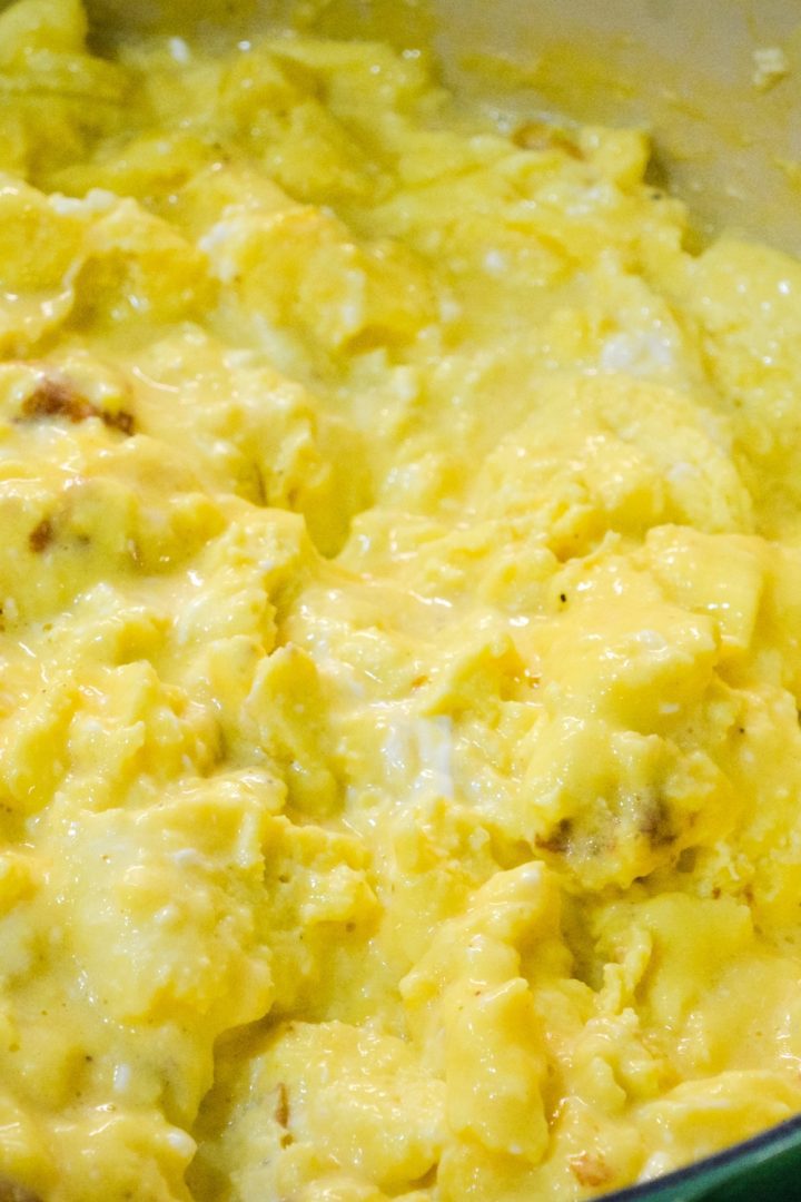 Want a make-ahead scrambled egg recipe that can feed a crowd? Make fluffy crock pot scrambled eggs the night before and have the best scrambled eggs in just two hours.