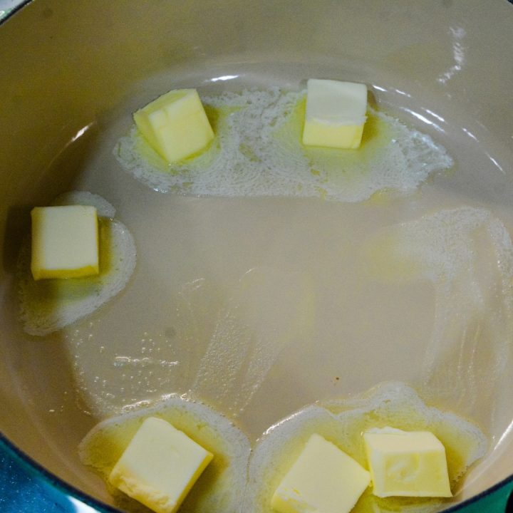 Melt butter in a large bottom skillet or pan.