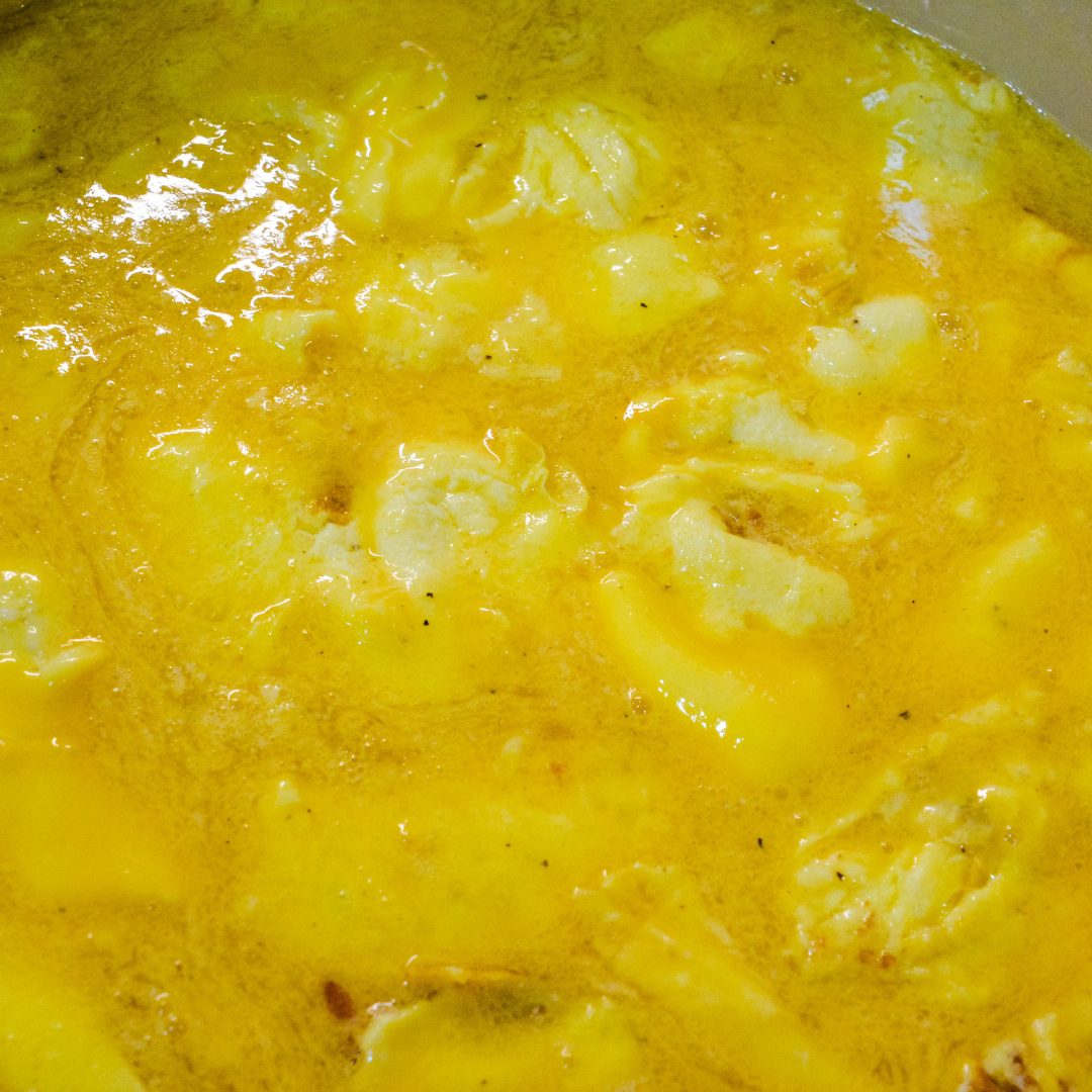 Melt butter in a large bottom skillet or pan. I love my shallow 8-quart