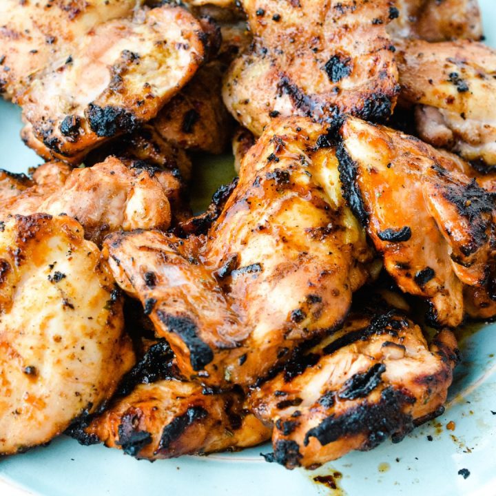 Grill the chicken for 7-10 minutes and then flip. Continue to grill until it reaches an internal temperature of 165 degrees.