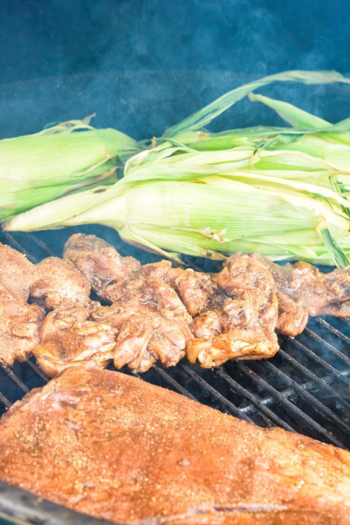 Grilled Buffalo Chicken is made by marinading chicken in a hot sauce, barbecue sauce, and ranch dressing before grilling.