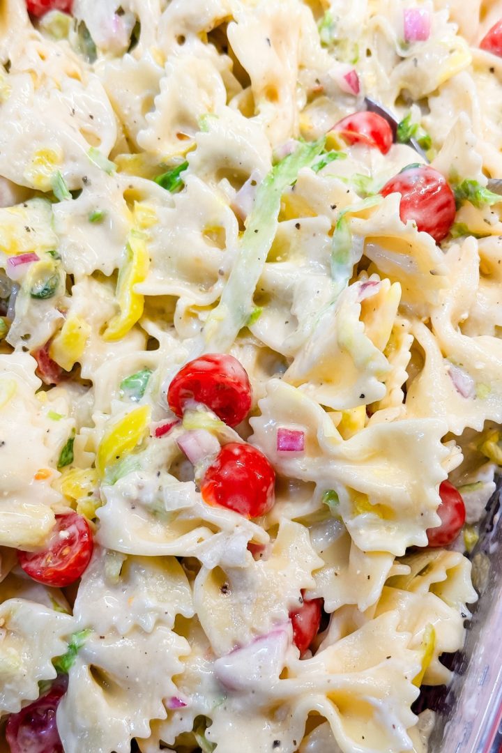 Prepare to be blown away by the Grinder Pasta Salad – a delightful fusion of both lettuce and pasta salads that guarantees to be the star of any summer spread especially for the people who love the tiktok sandwich slaw.