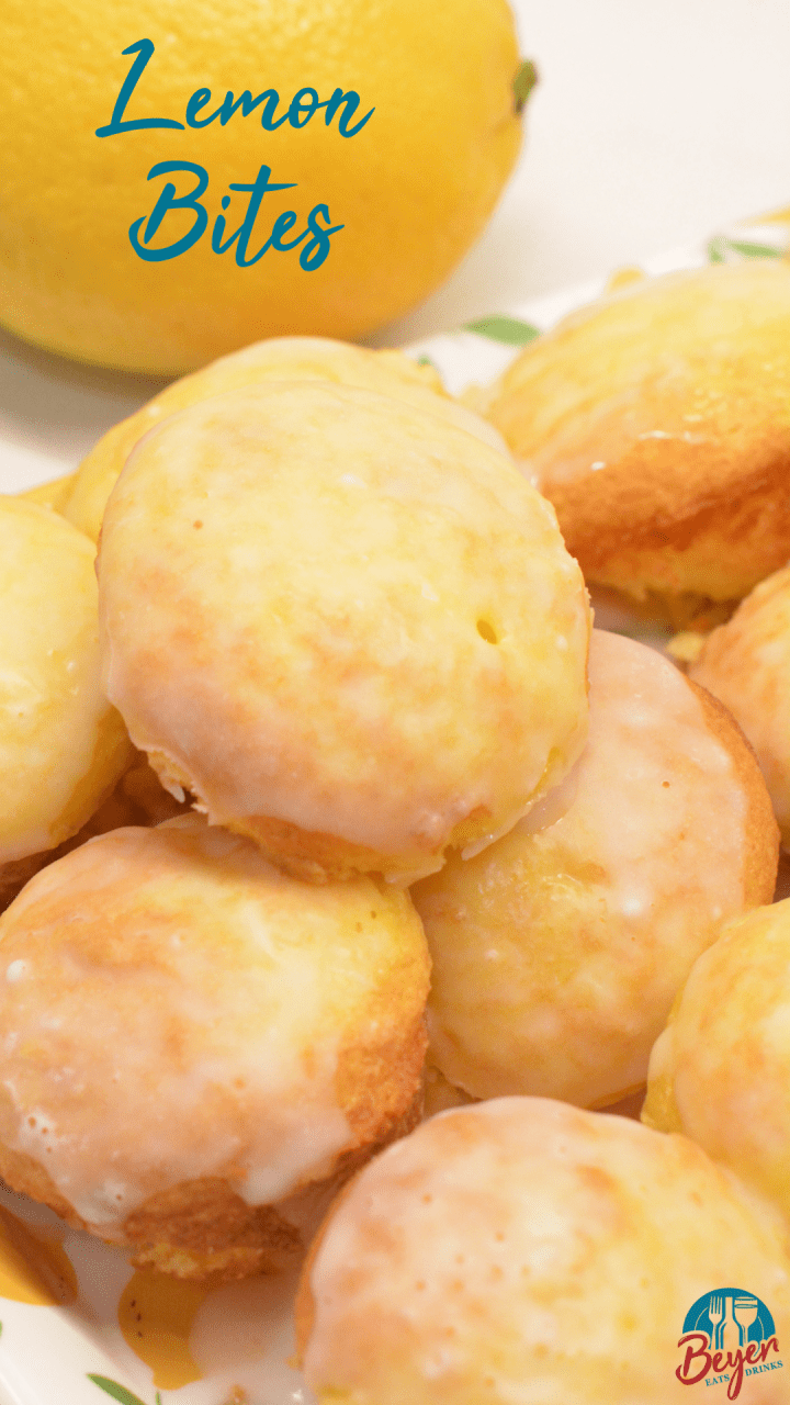 Lemon Blossoms or lemon bites are mini lemon cupcakes that start with a lemon cake mix and vanilla pudding mix and topped with a lemon glaze.