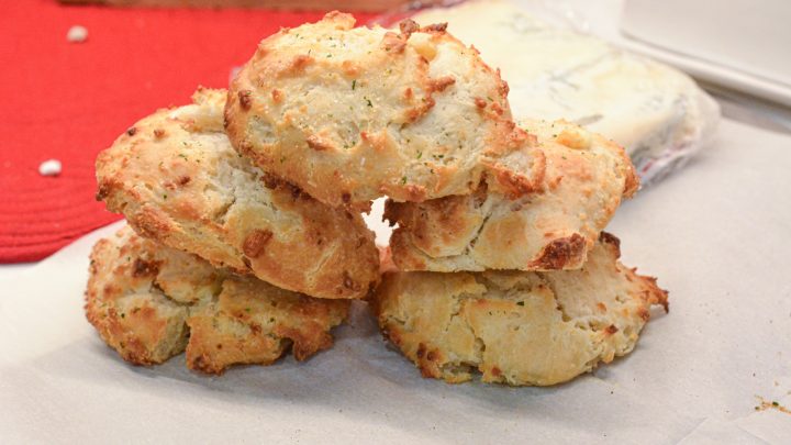 These savory blue cheese biscuits made with Bisquick are so simple to make using a  biscuit mix, butter, blue cheese crumbles, and buttermilk. 