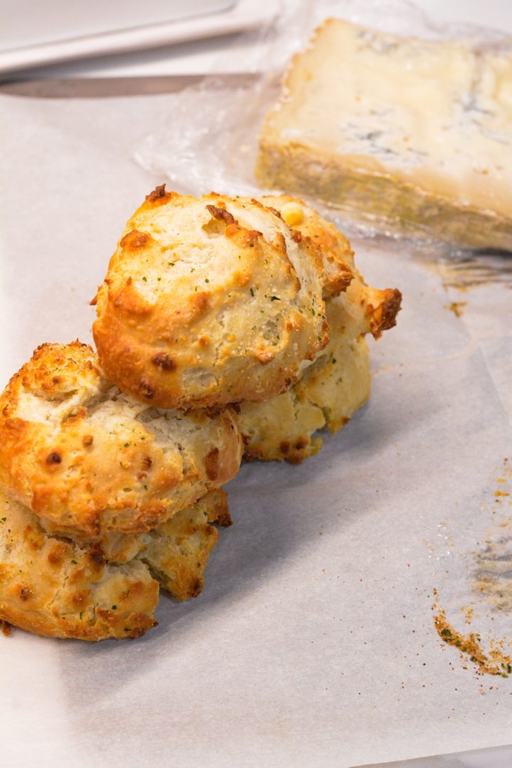 These savory blue cheese biscuits made with Bisquick are so simple to make using a  biscuit mix, butter, blue cheese crumbles, and buttermilk. 